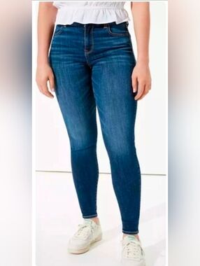 American Eagle Hi-Rise Curvy Jeans Jeggings Blue Denim High Waisted 14 Short